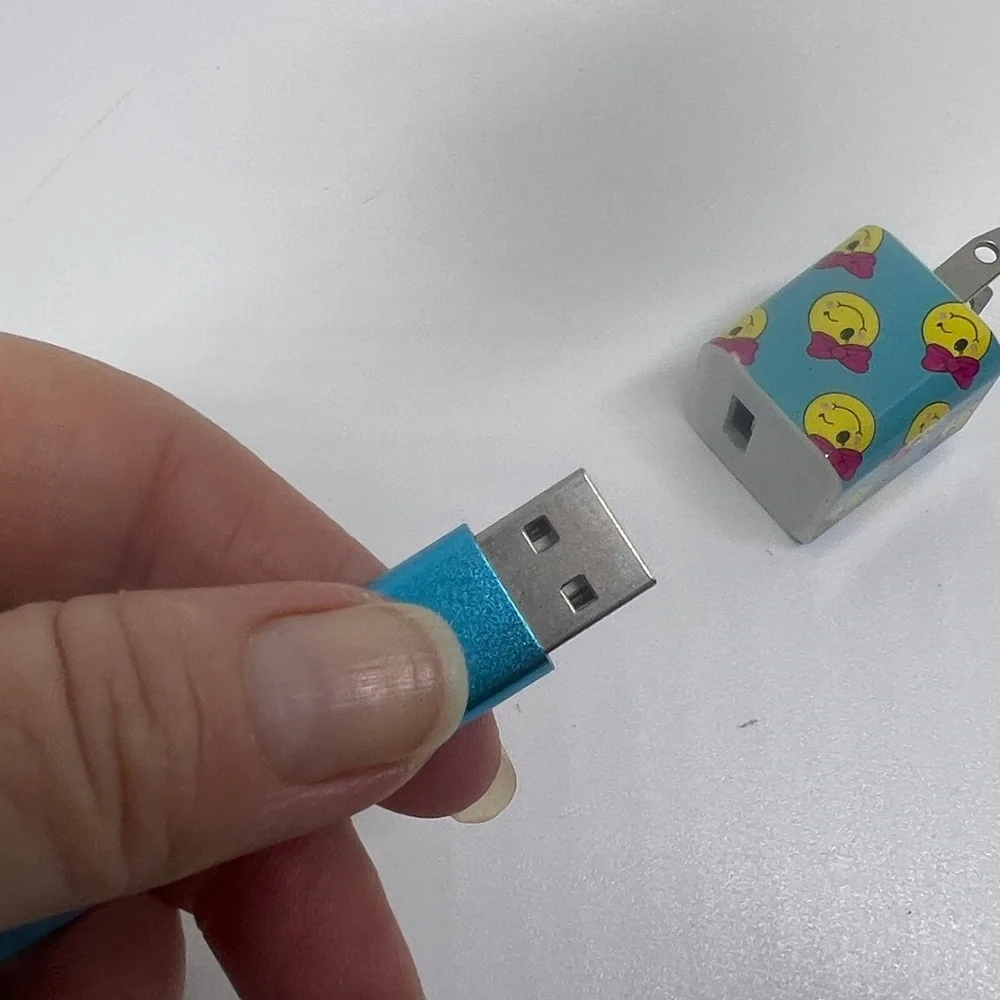 Almost New Smiley Blue Charging Cable with Smiley Face Adapter